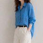 Korean department store stylish blue linen shirt essential for PINKBOX KOREAN SHOPPING Way