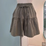 Chic Khaki Shirred Tiered Shorts. Order authentic Korean fashion fast with pinkbox