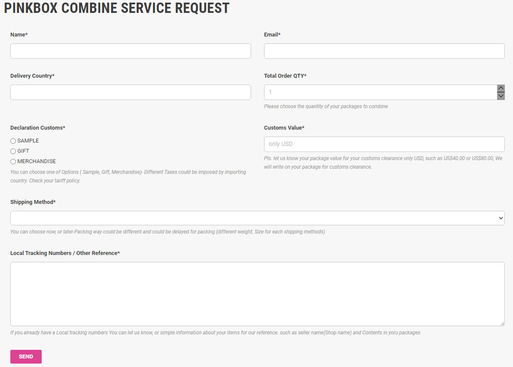 Combine Shipping service request